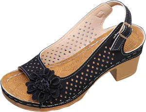 Womens Block Heel Sandals Summer Open Toe Ankle Buckle Strap Chunky Casual Hollow Out Platform Wedge Peep Slingback Bohemian Dressy Sandal 2025 Travel Vacation Beach Non Slip Dress Shoes