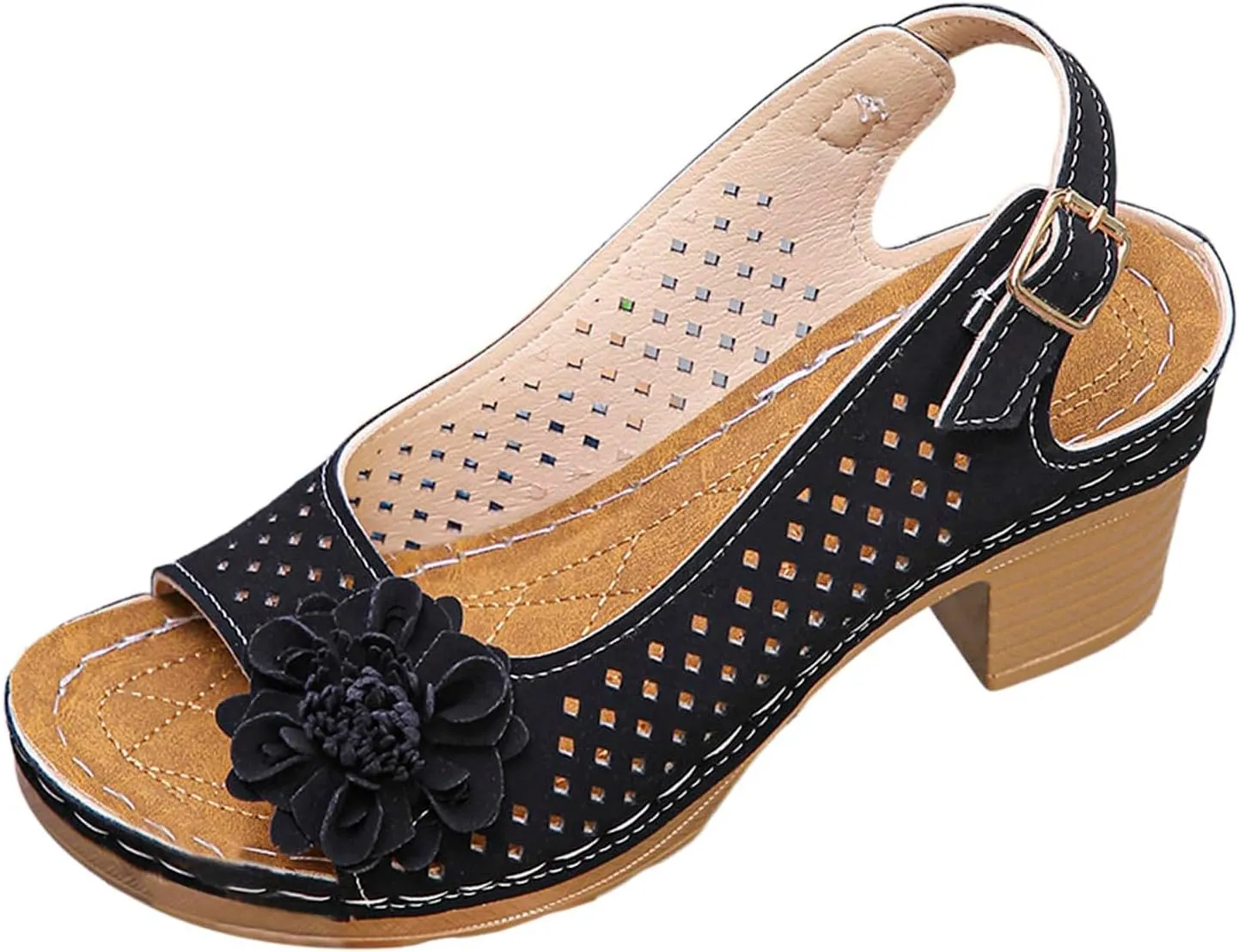 Womens Block Heel Sandals Summer Open Toe Ankle Buckle Strap Chunky Casual Hollow Out Platform Wedge Peep Slingback Bohemian Dressy Sandal 2025 Travel Vacation Beach Non Slip Dress Shoes