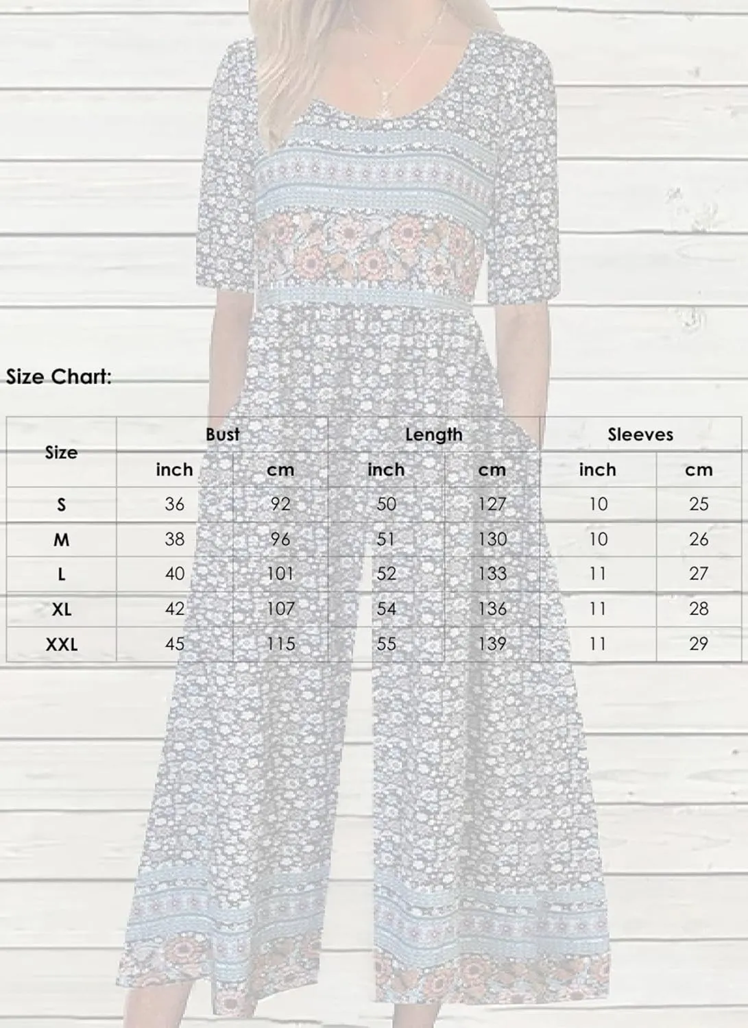 Womens Casual Blue Floral Print Jumpsuits Half Sleeve Crewneck Wide Leg Pants Rompers with Side Pockets Spring Outfit