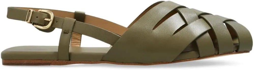 Women's Slingback Flat Sandals Woven Buckle Strappy Flats Peep-Toe Roman Holiday Summer Beach Shoes