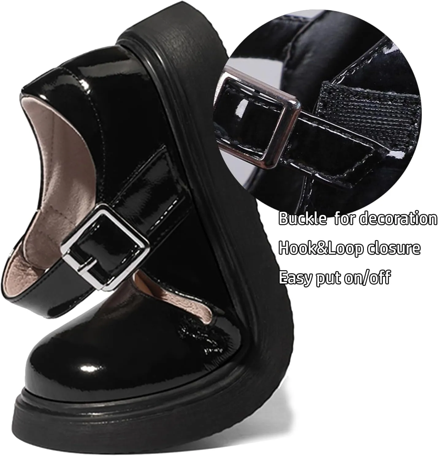 WUIWUIYU Girls School Uniform Shoes Platform Heel Halloween Costume Round-Toe Shiny Dress Mary Jane Shoe Flats
