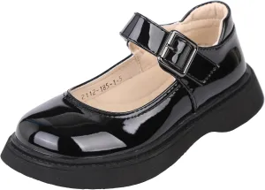 WUIWUIYU Girls School Uniform Shoes Platform Heel Halloween Costume Round-Toe Shiny Dress Mary Jane Shoe Flats