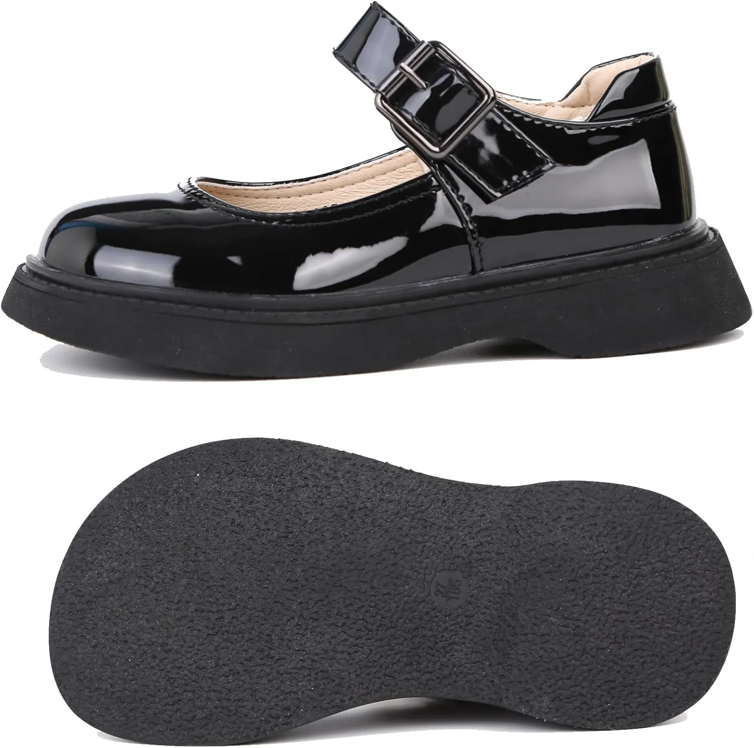 WUIWUIYU Girls School Uniform Shoes Platform Heel Halloween Costume Round-Toe Shiny Dress Mary Jane Shoe Flats