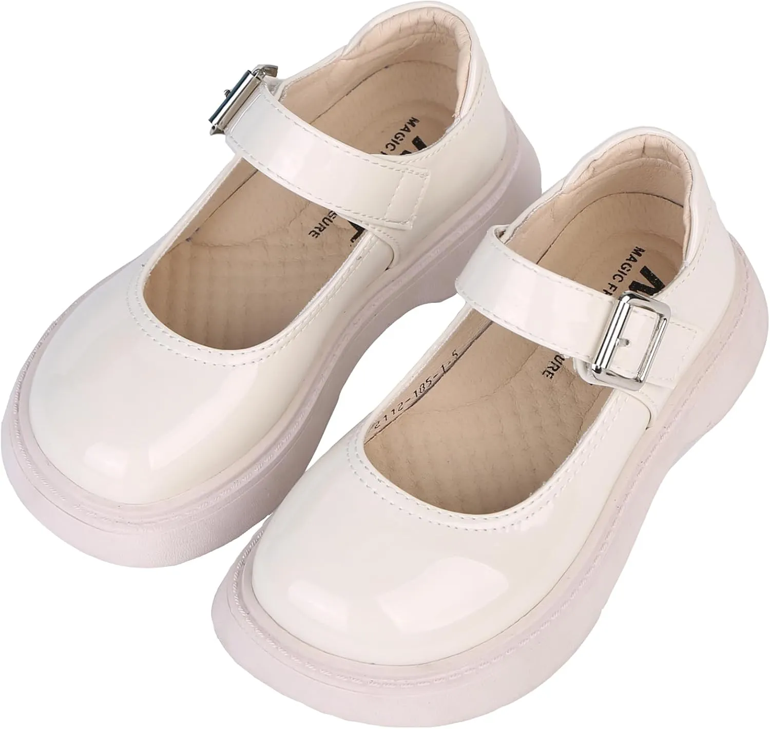 WUIWUIYU Girls School Uniform Shoes Platform Heel Halloween Costume Round-Toe Shiny Dress Mary Jane Shoe Flats