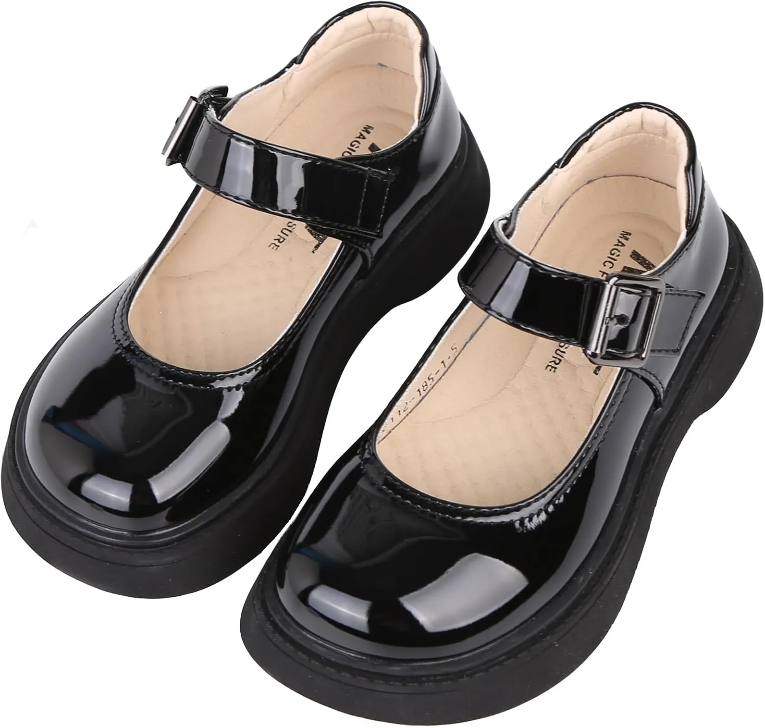 WUIWUIYU Girls School Uniform Shoes Platform Heel Halloween Costume Round-Toe Shiny Dress Mary Jane Shoe Flats