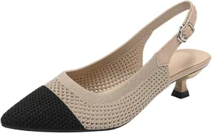 youngshow Pointed Toe Women Pumps, Comfort Slingback Heels with Arch Support, Cute Kitten Heels with Ankle Strap for Womens, Walking Office, Black