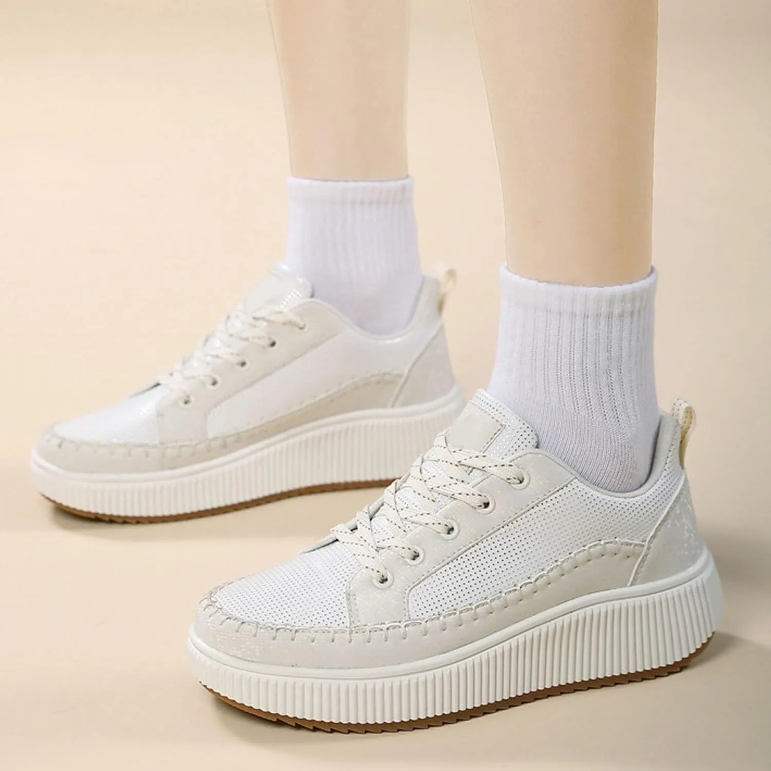 ZSpzx Women's Orthopedic Platform Sneakers Lace Up Slip-on Cushioned Footbed Jogging Tennis Sneaker Plantar Fasciitis Arch Support Casual Wedge Shoes Air Cushioned Walking Shoe for Gym Travel