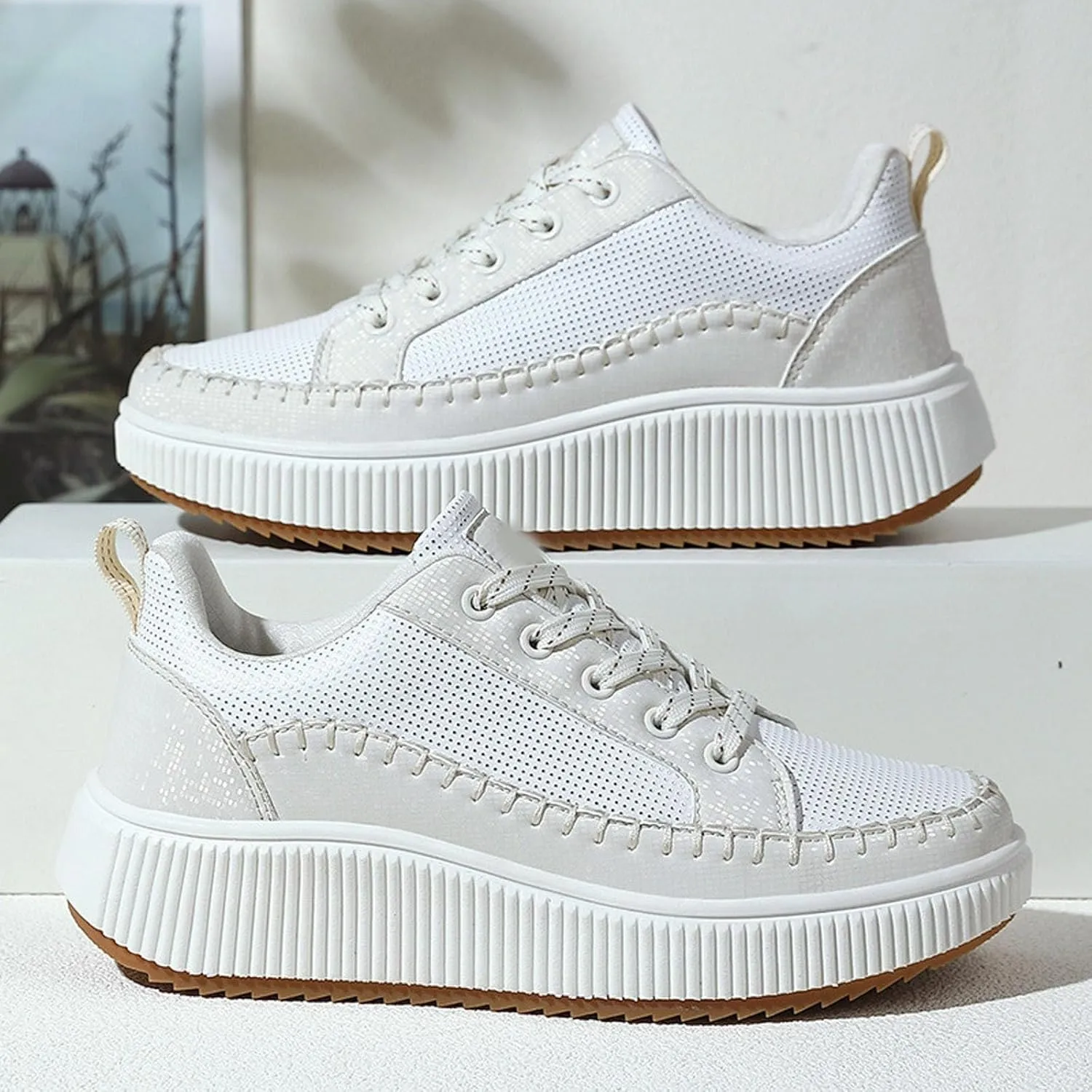 ZSpzx Women's Orthopedic Platform Sneakers Lace Up Slip-on Cushioned Footbed Jogging Tennis Sneaker Plantar Fasciitis Arch Support Casual Wedge Shoes Air Cushioned Walking Shoe for Gym Travel