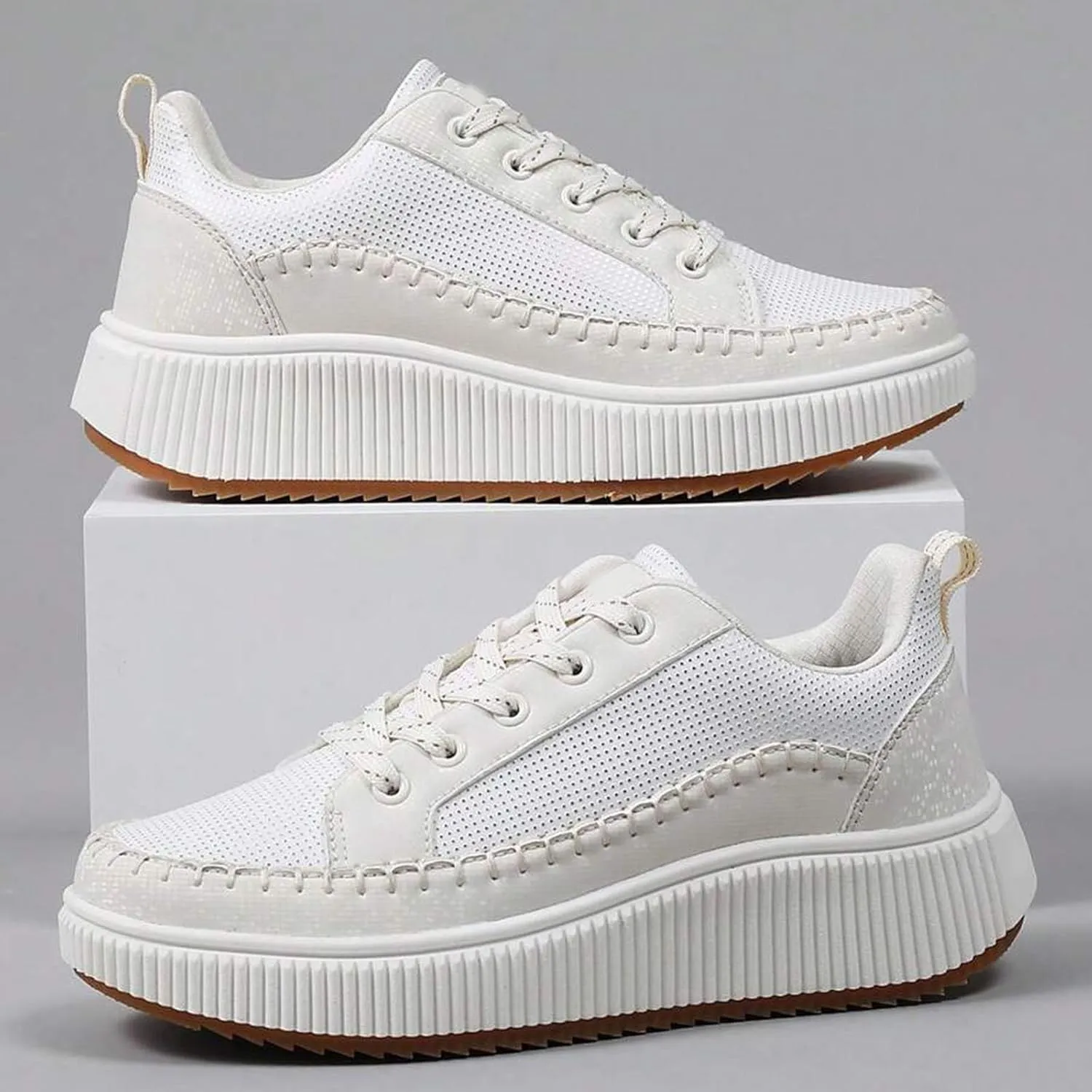 ZSpzx Women's Orthopedic Platform Sneakers Lace Up Slip-on Cushioned Footbed Jogging Tennis Sneaker Plantar Fasciitis Arch Support Casual Wedge Shoes Air Cushioned Walking Shoe for Gym Travel